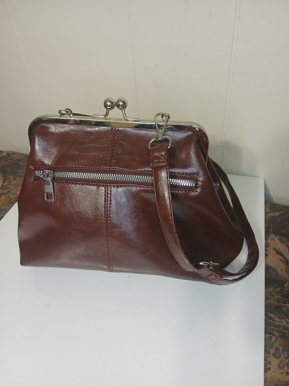 Vintage Brown Leather Frame Crossbody Bag - Women's